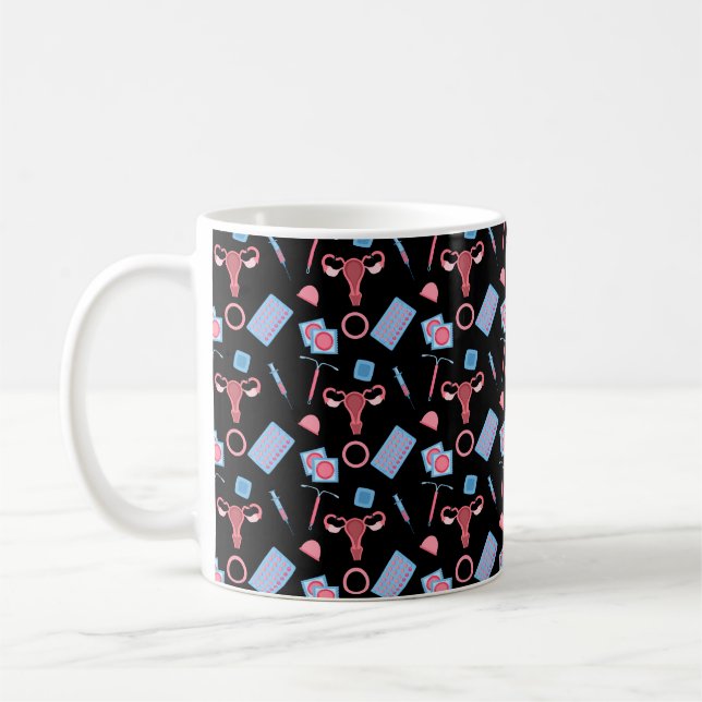 Caneca De Café Feminista de Padrão de Contracepção (Esquerda)