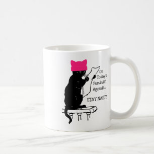 Caneca De Café Feminista Resiste Gato Rosa Rosa Fica Desagradável