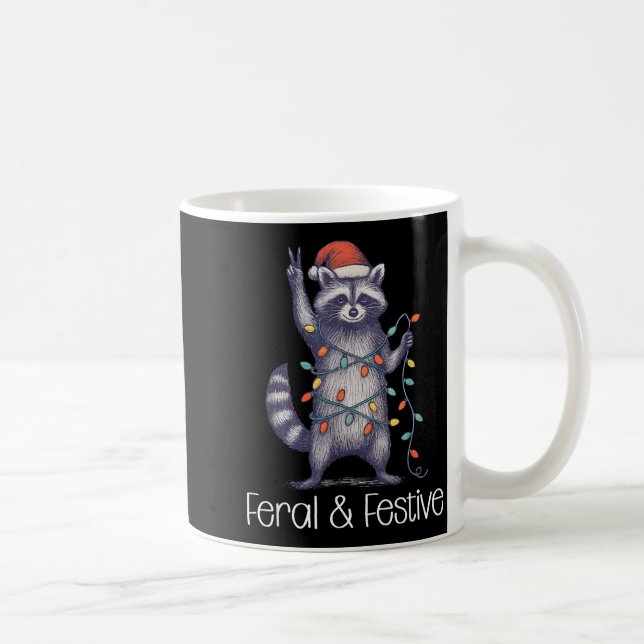 Caneca De Café Feral And Festive Raccoon, Funny Christmas  (Direita)
