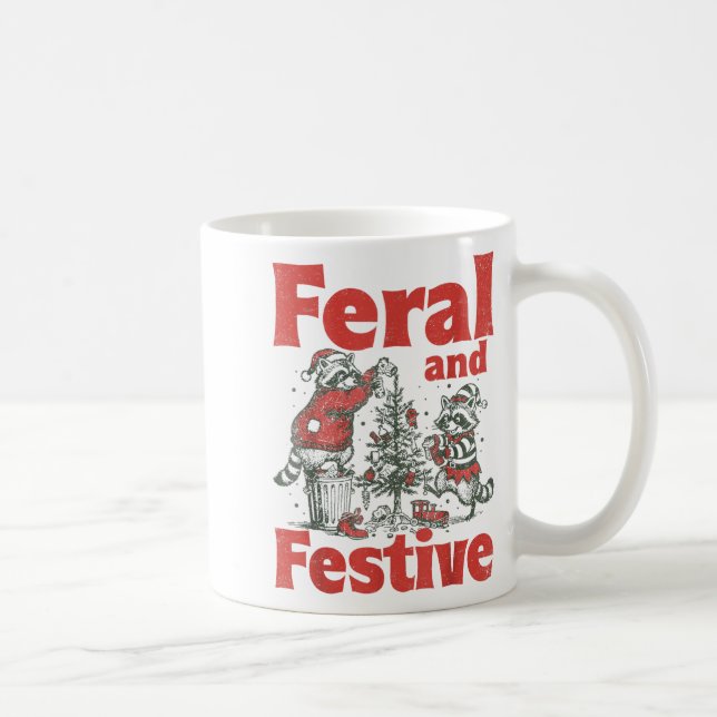 Caneca De Café Feral And Festive Raccoon Santa Christmas Holiday  (Direita)