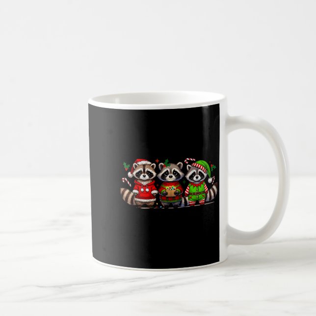 Caneca De Café Feral But Festive Funny Christmas Cute Raccoon Elf (Direita)