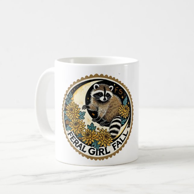 Caneca De Café Feral Girl Fall Raccoon (Frente Esquerda)