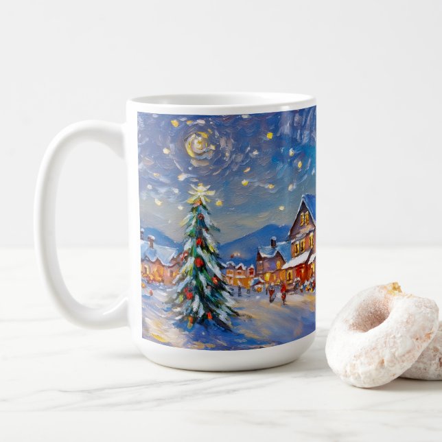 Caneca De Café Feriado da vila de inverno (Com Donut)