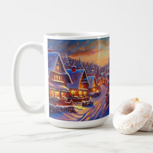 Caneca De Café Feriado da vila de inverno (Com Donut)