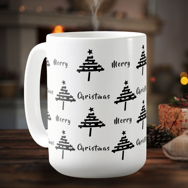 Caneca De Café Feriado de Árvore de Natal Branca Festiva Moderno (Criador carregado)
