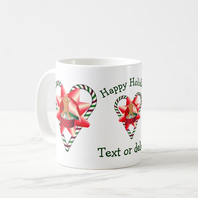 Caneca De Café Feriado de Natal Cardíaco Candy Cane Personalizado (Frente Esquerda)