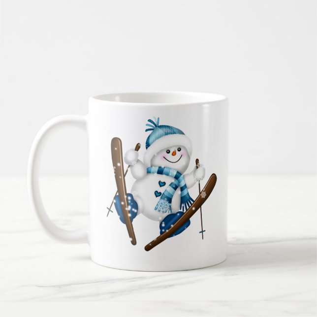 Caneca De Café Feriado de Natal de Esqui Bonito Snowman (Esquerda)