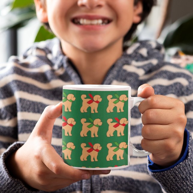 Caneca De Café Feriado de Natal do Cachorro Puppy (Festive tan doodle puppy mug!)