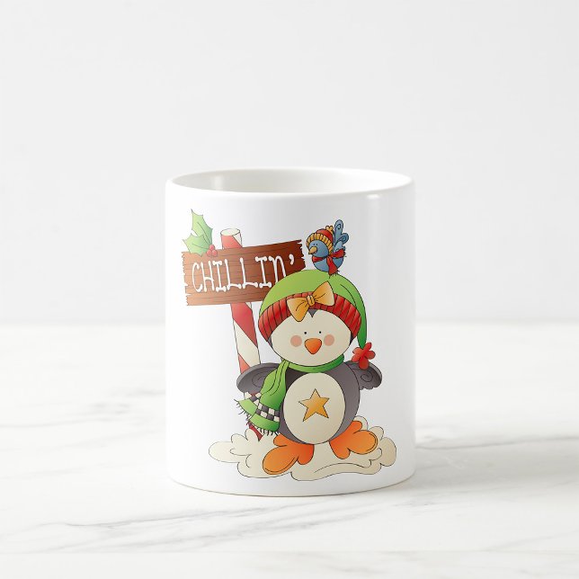 Caneca De Café Feriado de Natal do Pinguim e Pássaro (Criador carregado)