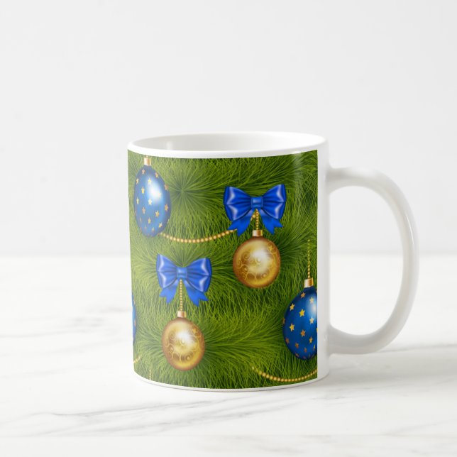 Caneca De Café Feriado de Natal Dourado Azul (Direita)