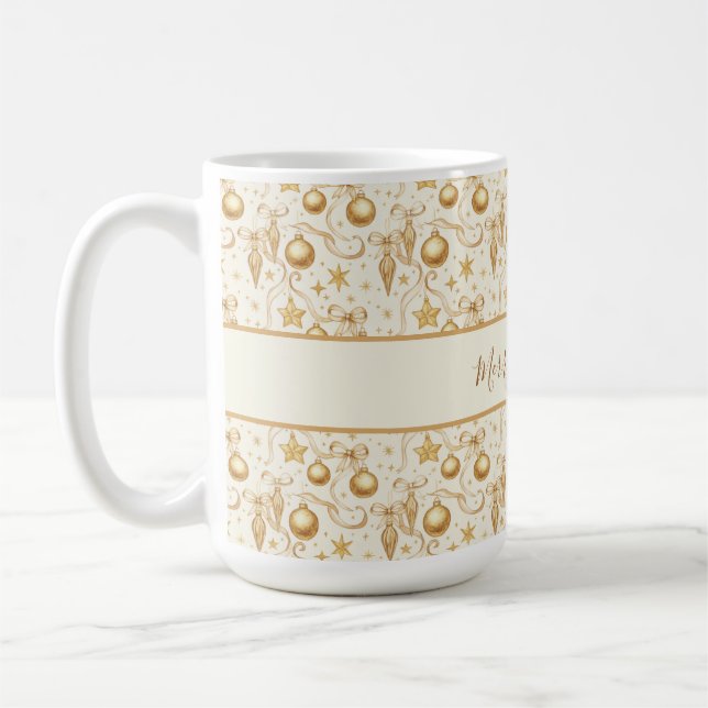 Caneca De Café Feriado de Natal para Arcos de ornamentos Dourados (Esquerda)