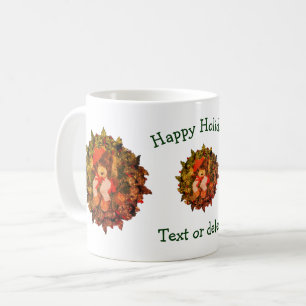 Caneca De Café Feriado de Natal Personalizado por Bear Wreath
