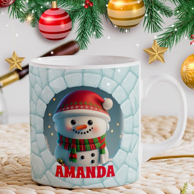Caneca De Café Feriado de Nome Personalizado do Snowman 3D (Criador carregado)