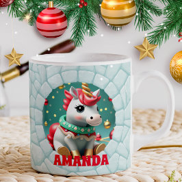 Caneca De Café Feriado de Nome Personalizado do Unicorn 3D no Nat