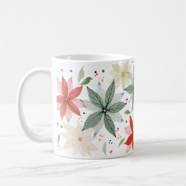 Caneca De Café Feriado de Poinsettia de Aquarela (Esquerda)