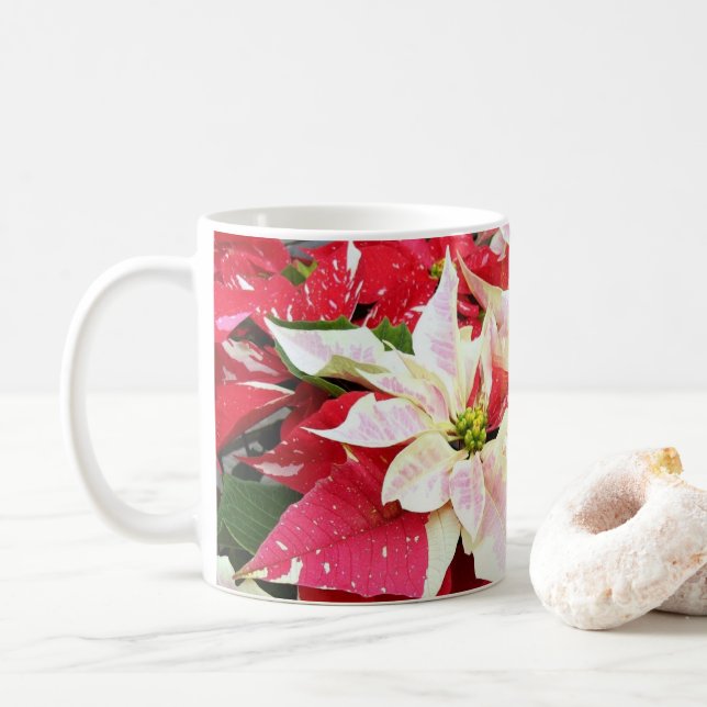 Caneca De Café Feriado de Poinsettia Vermelha e Branca (Com Donut)