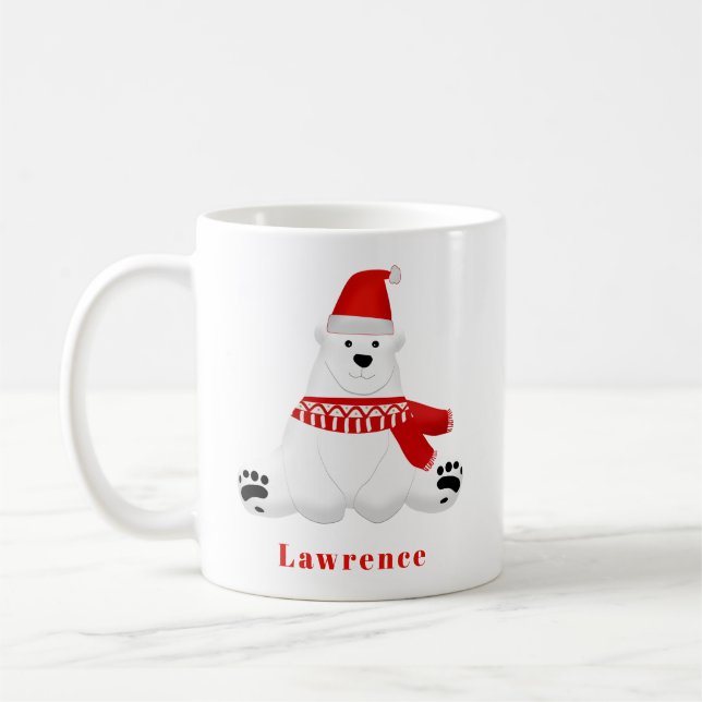 Caneca De Café Feriado de Urso Polar Vermelho Cute Personalizado (Esquerda)