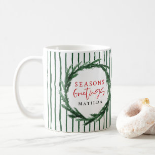 Caneca De Café Feriado de wreath e striping de aquarela