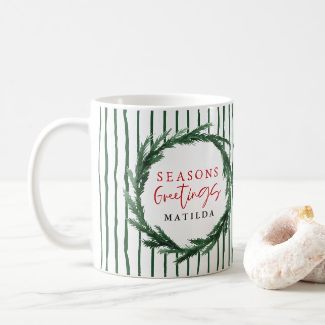 Caneca De Café Feriado de wreath e striping de aquarela (Com Donut)