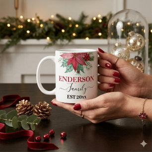 Caneca De Café feriado Elegante Red Greenery Café Mug