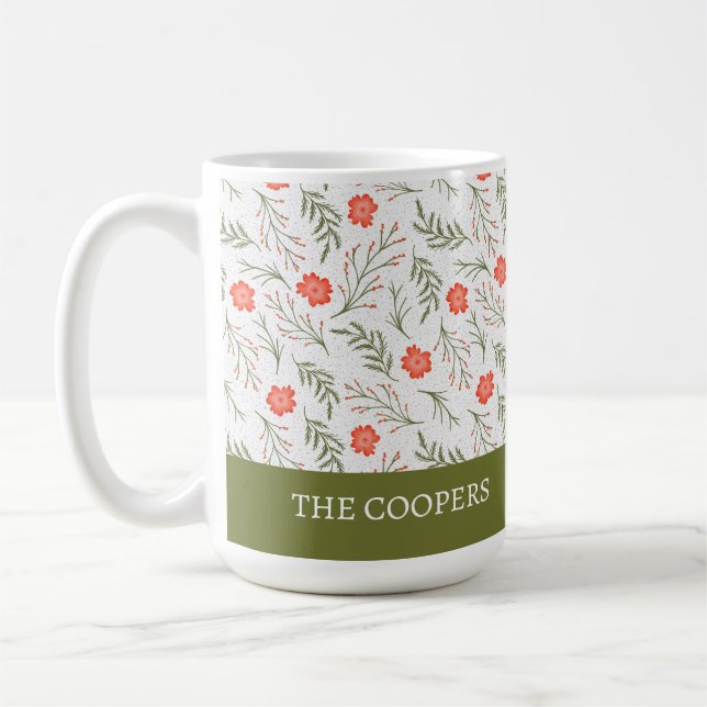 Caneca De Café Feriado Festivo Floral de inverno Elegante (Esquerda)