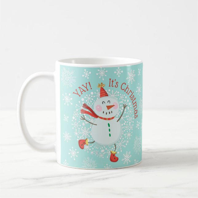 Caneca De Café Feriado Natal Festivo Snowman Flocos de Neve (Esquerda)