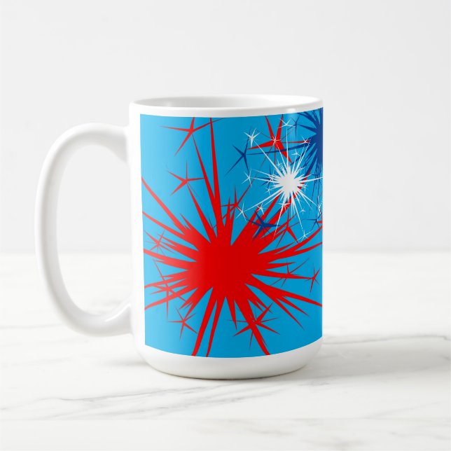 Caneca De Café Feriado Patriótico de Fogos de Artifício Azul Bran (Esquerda)