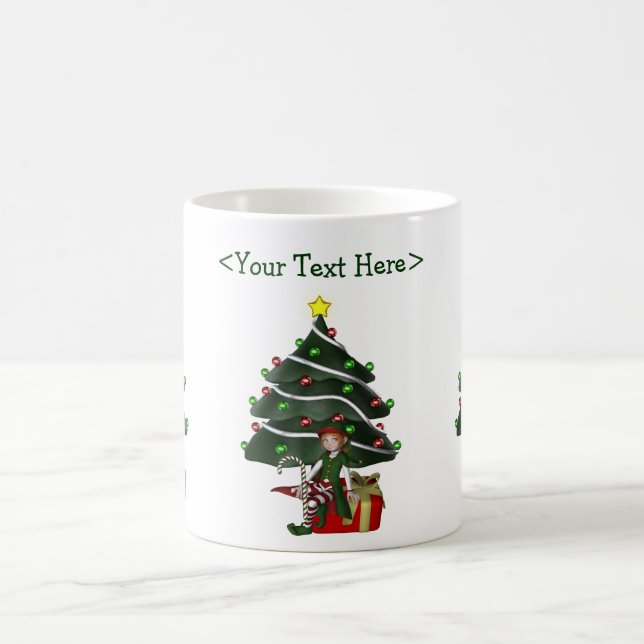 Caneca De Café Feriado Personalizado da Árvore de Natal Elf (Centro)