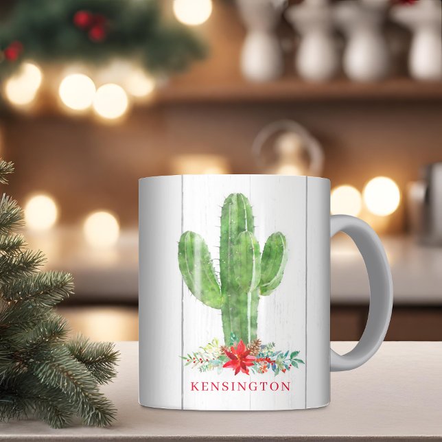 Caneca De Café Feriado Russo de Natal Cactus Suculent (Rustic Christmas Cactus Succulent Holiday Coffee Mug)