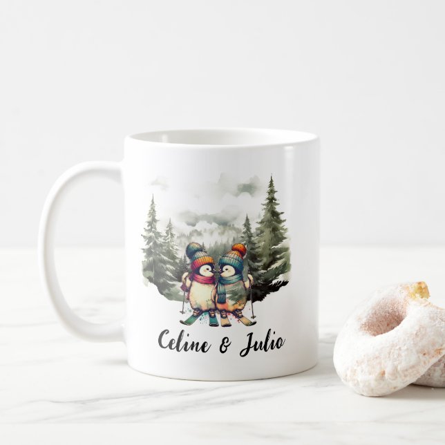 Caneca De Café Feriado Russo de Natal Pinguim Vermelho Verde (Com Donut)