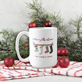 Caneca De Café Feriado Rustic Christmas Family Red Stockay