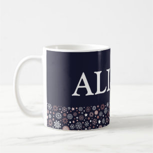 Caneca De Café Feriados de inverno Flocos de neve de ouro-rosa