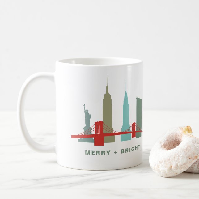 Caneca De Café Feriados em Nova York, Arquitetura Skyline (Com Donut)