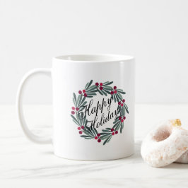 Caneca De Café Feriados Felizes Script White Wreath Bonito