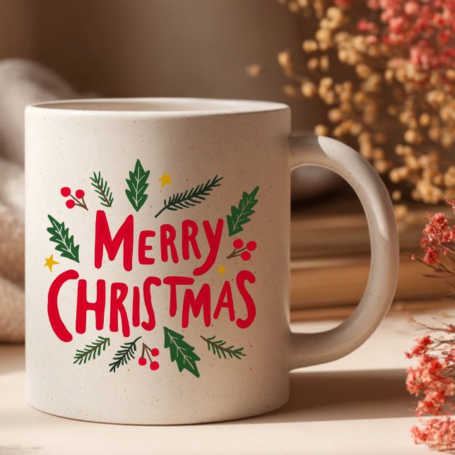 Caneca De Café Feriados Feriados Fresosos Desenhados à Mão do NAT (MERRY CHRISTMAS Cute Hand-Drawn Holidays Foliage Coffee Mug
)