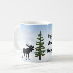 Caneca De Café Férias de Inverno Estilo Cabana de Alce Rústico