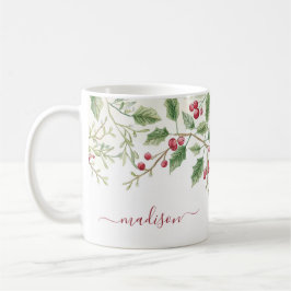 Caneca De Café Férias de Natal com Azevinho | Nome do Script Pers
