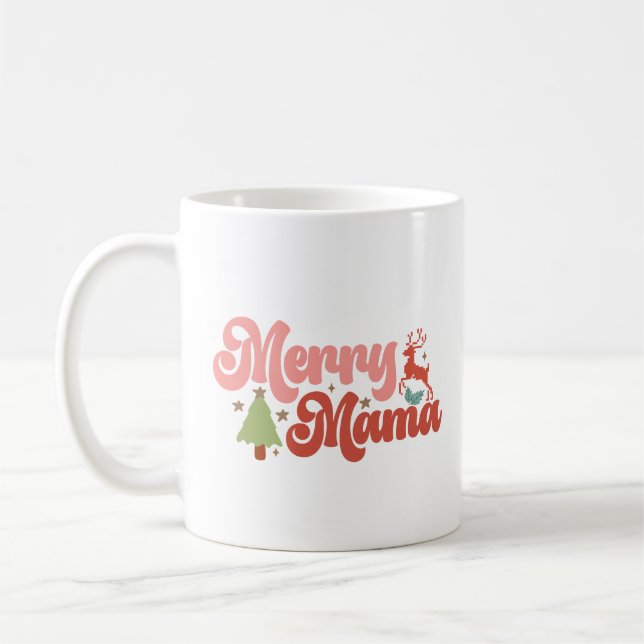 Caneca De Café Férias de Natal da feliz Mama Retro Groovy (Esquerda)