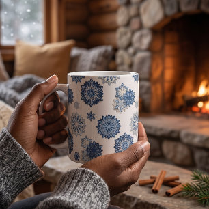 Caneca De Café Férias de Recorte de Papel Floco de Neve Azul Al