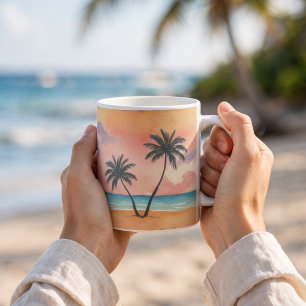 Caneca De Café Férias de Verão Palmeiras Praia do pôr do sol trop