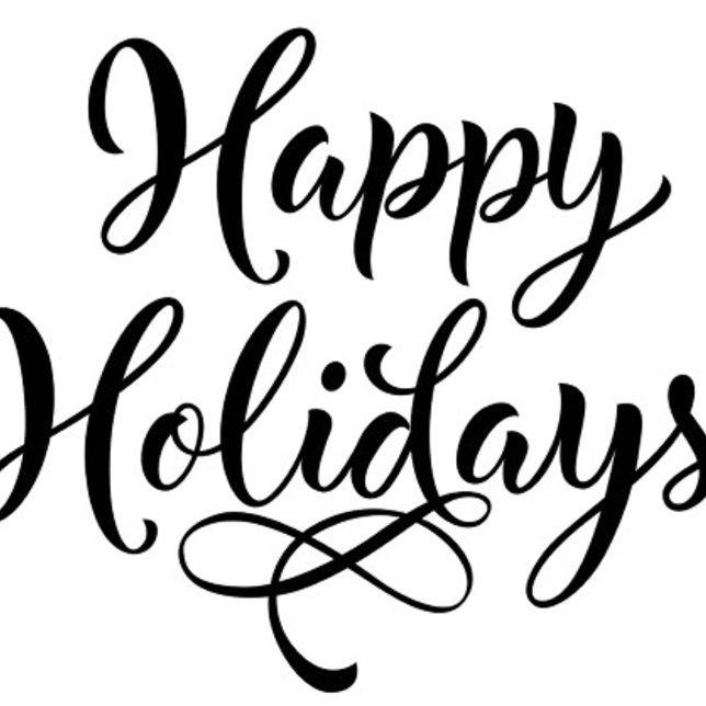 Caneca De Café Férias Felizes (Calligraphic text that reads "Happy Holidays" in a flowing, elegant script, black ink on a white bac)