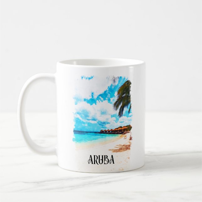 Caneca De Café Férias Mínimas da Ilha do Caribe Aruba (Esquerda)
