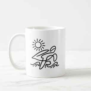 Caneca De Café Férias na Praia com Tartaruga Marinha Arte Minimal