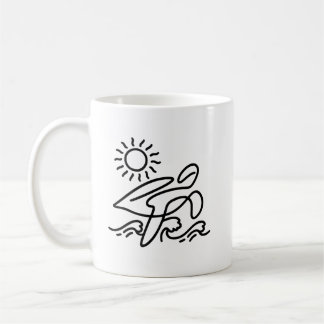 Caneca De Café Férias na Praia com Tartaruga Marinha Arte Minimal