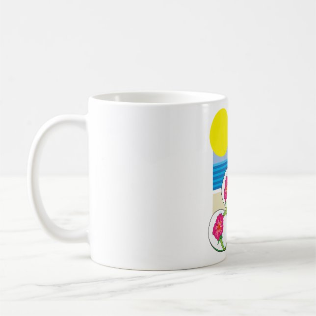 Caneca De Café Férias na Praia Tropical Flores de Coco Chinelos (Esquerda)