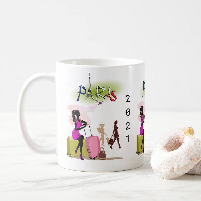 Caneca De Café Férias Paris França 2021 Mug (Com Donut)
