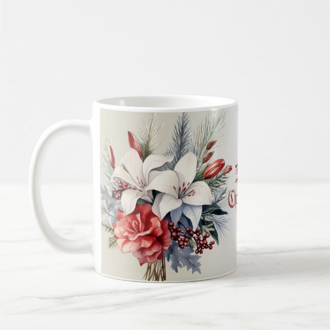 Caneca De Café Férias Vermelhas Brancas de Natal Elegantes (Esquerda)