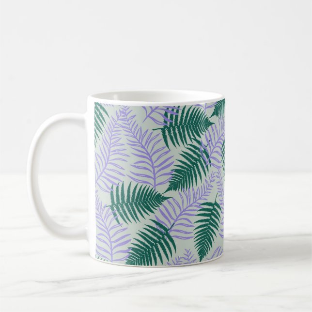 Caneca De Café Fern roxo verde deixa padrão de flores retrô 70s (Esquerda)