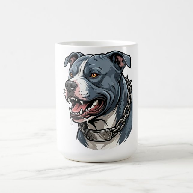 Caneca De Café Feroz Pit Bull Cinza Azul com Colar de Cadeia com  (Centro)