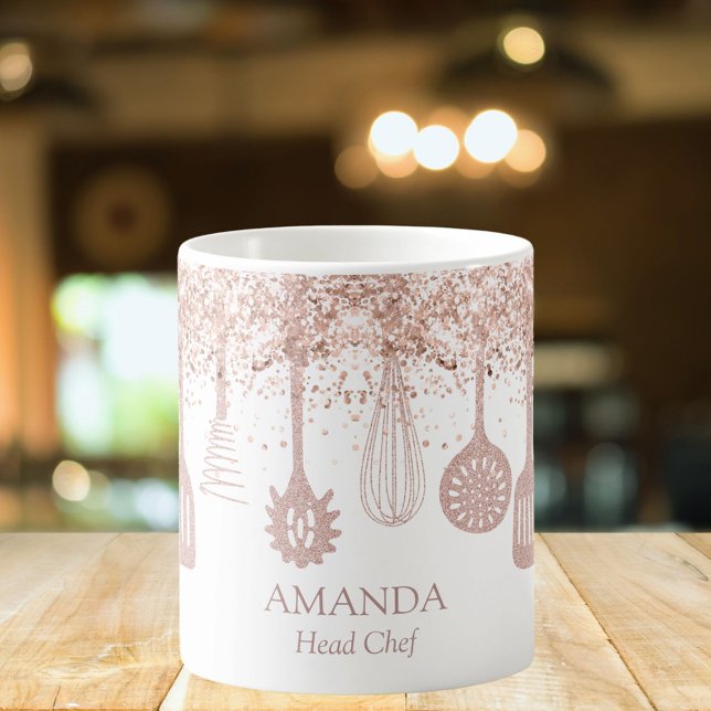 Caneca De Café Ferramentas de Cozinha com Brilho em Ouro Rosa Per (In  situ)